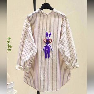 Striped Shirt with Purple Bunny Patch